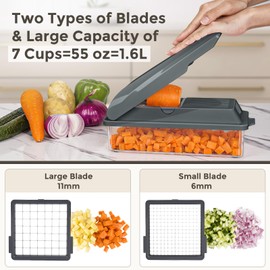 X Home Vegetable Chopper, Includes 3 Aluminum Foil Pans for Food Storage, Veggie Chopper for Cucumber, Carrots, Onion, Potatoes, Chopper Vegetable Cutter with Container, 2 in 1, Easy Cleaning, Grey