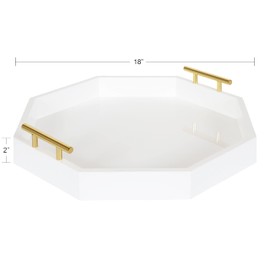 Kate and Laurel Lipton Decorative Modern Octagon Tray, 18 x 18, White and Gold, Chic Serving Tray for Storage, Organization, and Display