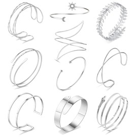 MOZAKA 10PCS Gold Arm Cuff Jewelry for Women Upper Arm Cuff Bangle Band Armlet Adjustable Arm Gold Cuff Bracelet Set