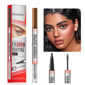 2 in 1 Eyebrow Pencil and Gel with 4 Fork Tip, Eyebrow Contour Pencil, Natural Makeup Effect (Grey)