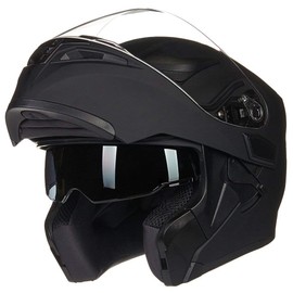 ILM Motorcycle Dual Visor Flip up Modular Full Face Helmet DOT 6 Colors Model 902 (S, Matte Black)