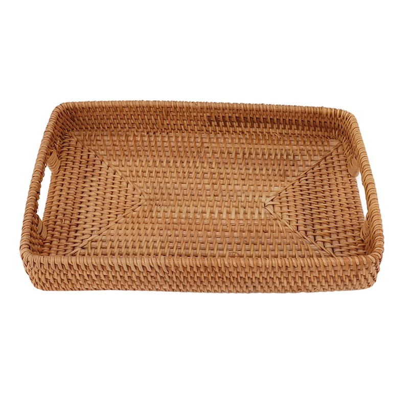 Serving Basket Tray with Handles Rattan Rectangle Large Capacity Durable