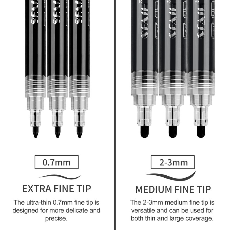SFAIH Acrylic Black Paint Pens - 8 Pack 2-3MM Medium