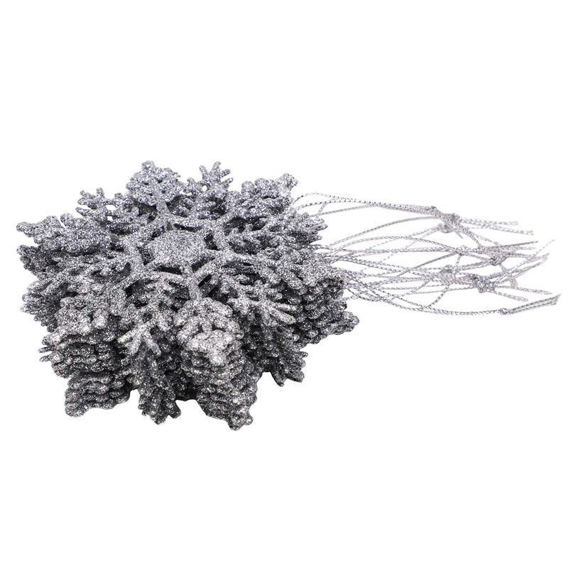 Christmas Concepts Pack of 12-10cm Silver Glitter Snowflake Hanging Decorations