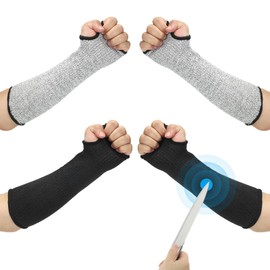 PATIKIL 12 Inch Cut Resistant Sleeve, 2 Pairs Arm Safety Protectors Sleeves with Thumb Hole Level 5 Protection Forearm Guard Sleeves for Thin Skin and Bruising, S, Black/Gray