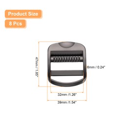 sourcing map Metal Ladder Lock Slider, 8Pcs 1 1/4" - Zinc Alloy Buckle Adjuster Webbing Strap Release Buckles for Backpack Accessories Replacement (Matte Gunmetal)