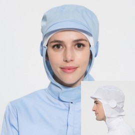 Full Cover Hygiene Cap with Mask Hook for Kitchen & Food Service (2 Colors) Sky Blue 5ea
