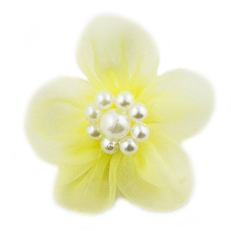 HAND® Light Yellow Organza Flower Sew On Trims with Pearl