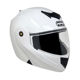 MMG Adult Motorcycle Modular Full Face Helmet Flip up Visor (Gloss White, XL)