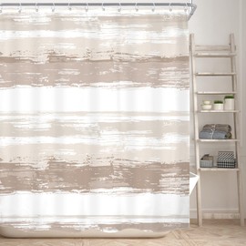 KOMLLEX Abstract Brown Shower Curtain 60Wx72H Inches Modern Striped Bathroom Decor Aesthetic Minimalist Geometric Simple Neutral Watercolor Painting Fabric Waterproof Polyester 12 Pack Hooks