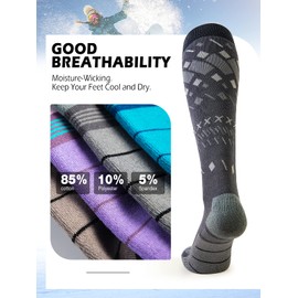 OutdoorMaster Unisex Ski Socks,Skiing and Snowboarding Socks for Men & Women with Over the Calf Design/Non-Slip Cuff
