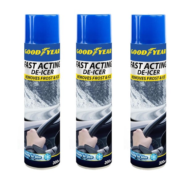Goodyear De-Icer 3PK | Fast Acting | Ready To Use | Remove Frost and Ice Quickly