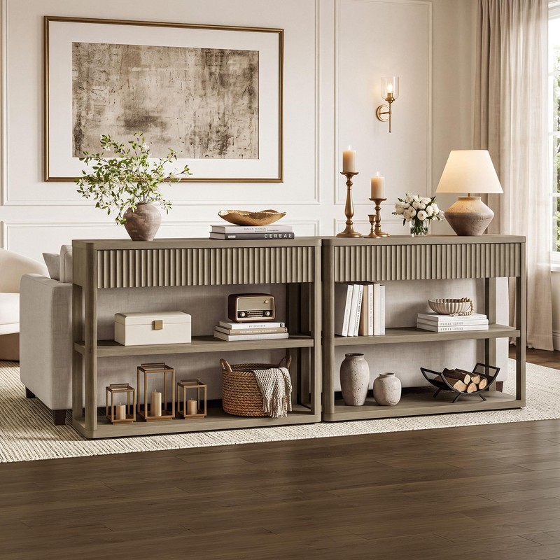 SICOTAS Fluted Entryway Table with Storage, 44.13" W Console Table