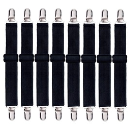 Korlon 8 Pack Bed Sheet Straps, Adjustable Elastic Fitted Sheet Holder Clips, Heavy Duty Bed Sheet Clips Holders for Corners Mattress Fasteners Suspenders Grippers Sofa Cushion