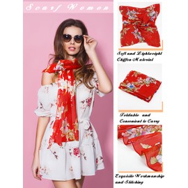 ROLVNHTV 6 Pieces Lightweight Scarf for Women Ladies Floral Pattern Neck Scarves Colorful Silk Vintage Long Chiffon Scarves Silk Shawls Warps Flower Print Sheer Head Scarf