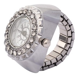 Finger Quartz Ring Watch, Rhinestone Finger Ring Watch, Fashifor Women(Silver)