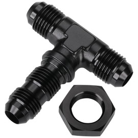 Podavelle 6AN Male Flare Bulkhead on Side Tee T Fitting Adapter with AN6 Nut Aluminum Black