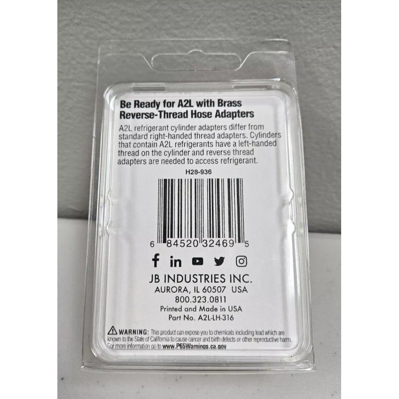 JB Industries QC-A2L-LH Reverse Thread Adapter ¼" Female x 1/4"
