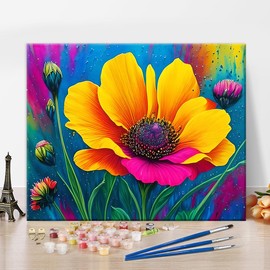 Adult Paint by Number Kits Floral, Blooming Floral Paint by Numbers DIY Paint by Numbers Kit for Adults, Abstract Colourful Natural Flower Acrylic Paint on Canvas, Home Decor, 16 x 20 Inches, without