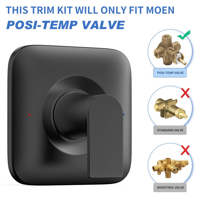 Replacement for Moen Genta LX Matte Black High-Pressure Balancing Modern