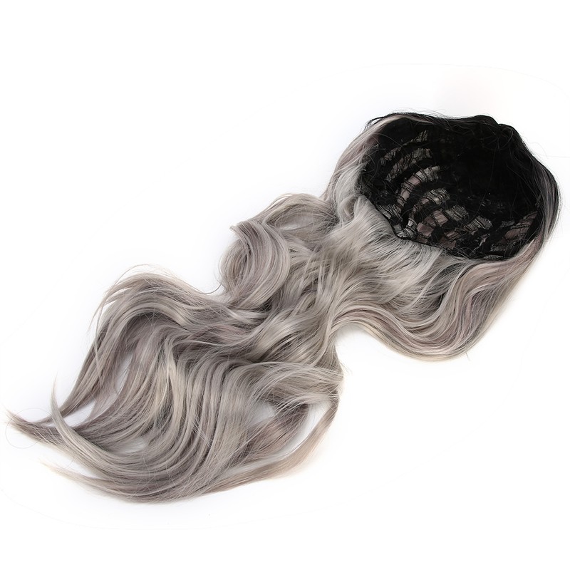 Long Curly Wavy Wigs Women Female Synthetic Hair Black Gray