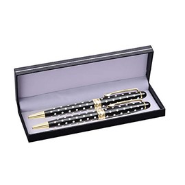 Express Pencils Polka Dot Ballpoint Pens Gift Set - 2 Pack of Luxury Metal Pens w/gift box | Perfect for Her (Black)