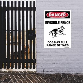 BTFLFDR Aluminum Danger Invisible Fence Dogs Sign, 8"x12" Dog Has Full Range of Yard, Warning Metal Sign for Home