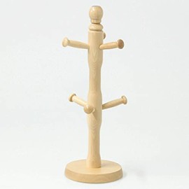 AQS International Kitchen Wooden 6 Cup Mugtree and Paper Towel Roll Holder Stand Rack Apollo - New (Mugtree, Black)