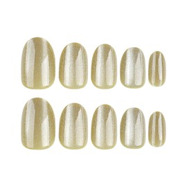 Short Oval Press on Nails Light Yellow ake Nails with Glitter & Gradient Design Full Cover Glossy False Nails Reusable Stick on Nails Cute Acrylic Nails Artificial Nails for Women and Girls