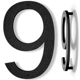 IVERRA 10 Inch Black House Numbers for Outside, Large Floating Home Address Numbers, Modern Exterior Plastic House Numbers for Door Wall Street Garage Gate (9)