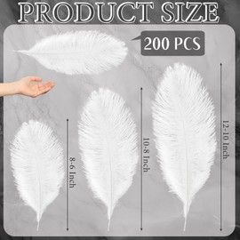Retrowavy 200 Pieces Natural Ostrich Feathers Bulk Plumes Flower Arrangement and Home Decoration 6-8/8-10/10-12/12-14 Inch Feathers for Wedding Party Centerpieces Vases DIY Crafts Hats Decor(White)