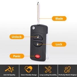 Yewong Modified Flip Key Remote Key Fob for Dodge Ram 1500 2500 3500 2002-2005 Grand Caravan 1999-2003 Durango 2001-2003 Dakota 2001-2004 GQ43VT17T 04686481 315MHz