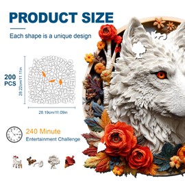 Wooden Jigsaw Puzzles for Adults and Kids, 3D Wolf 200 Piece Unique Shaped Puzzle, Family Game and Creative Wooden Puzzle Gift, Wall Art Decor