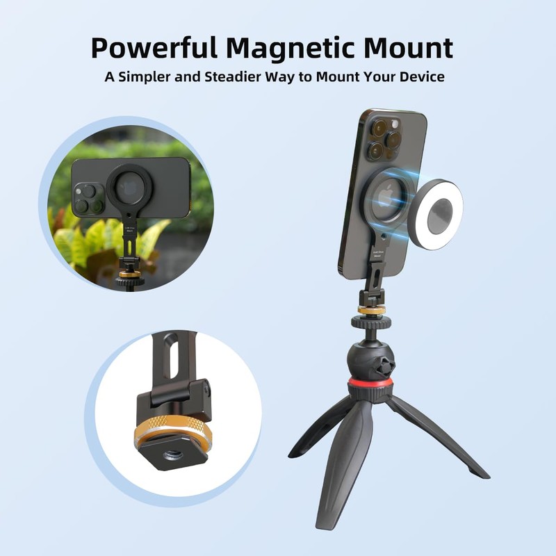 Magnetic Phone Tripod Mount,1/4" Thread Cold Shoe 360° Rotation,Compatible with