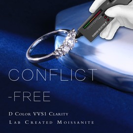 MOOSEA 5 Stone Moissanite Wedding Bands for Women, D Color VVS1 Clarity Lab Created Moissanite Moissanite Rings 14K White Gold Vermeil Sterling Silver Moissanite Rings for Women Promise Rings for Her