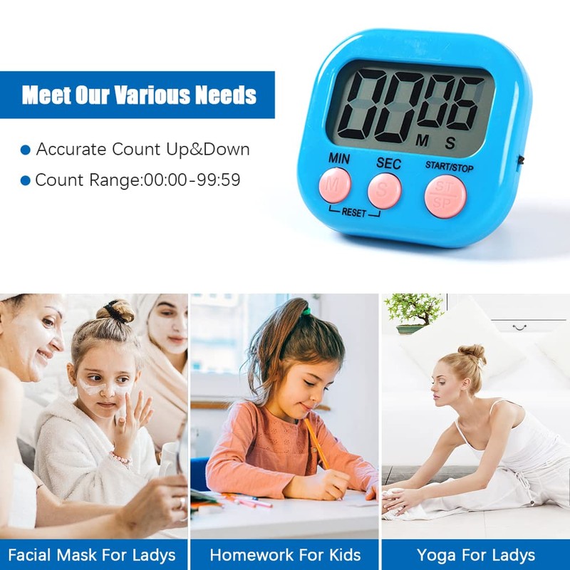 Digital Kitchen Timer Magnetic Stopwatch Timer with Clock, Timer for