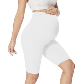 QGGQDD Maternity Biker Shorts Over Belly High Waisted for Pregnancy Yoga Workouts(White,Medium)