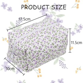 Aucuu Cosmetic Bag, Women's Toiletry Bag, Coquette Makeup Bag, Small Toiletry Bag, Make-Up Bag, Quilted Cosmetic Bag with Floral Pattern, Makeup Bag, Wash Bag, Cosmetic Bag for Girls Women, #3 Purple,