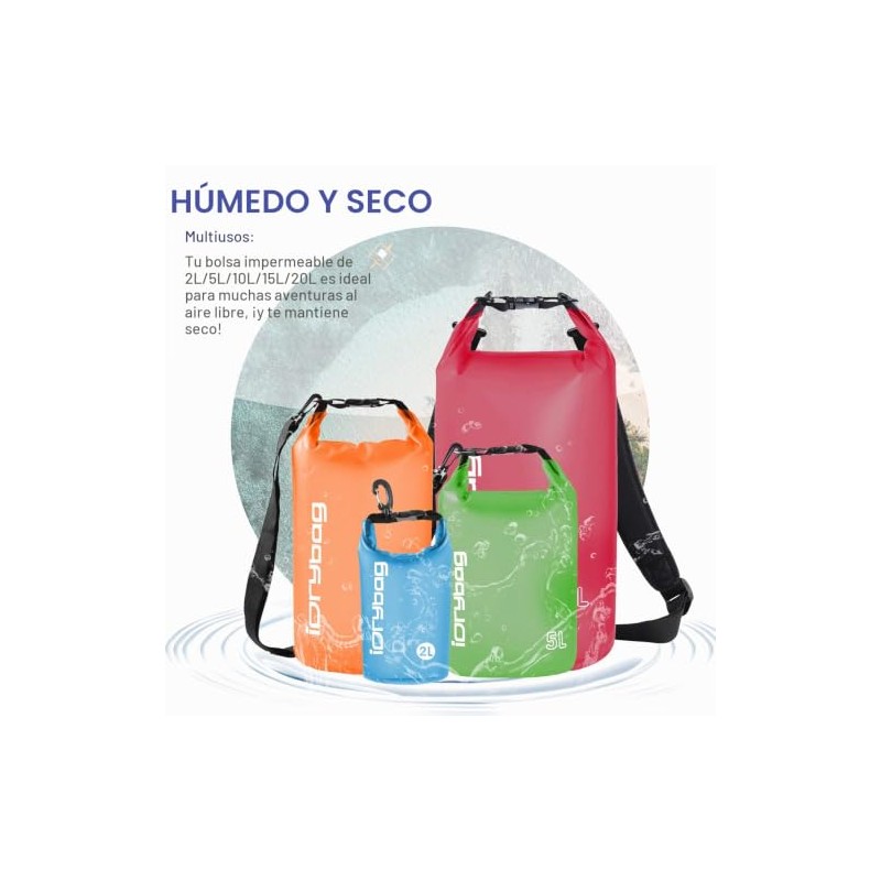 IDRYBAG Bolsa Seca Transparente Impermeable De 2 L, 5 L,