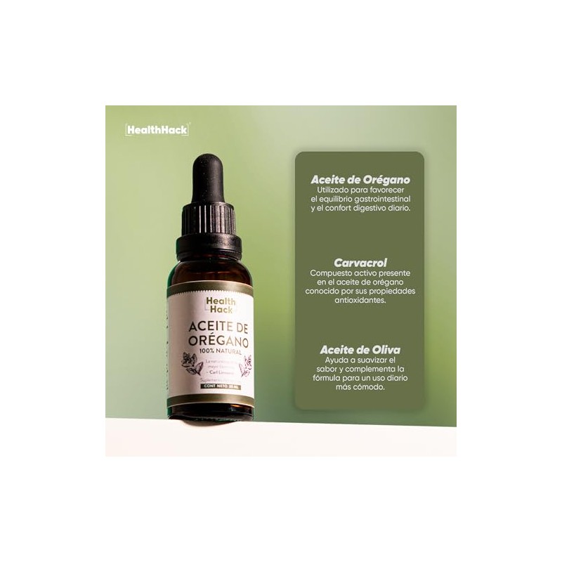 Aceite de Orégano con Carvacrol y Aceite de Oliva Gotas