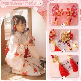 Hair Clip, Fan, Hair Ornament, Flower, Hair Clip, 1 Pair Set, Cherry Blossom Hairpin, Classic Hairpin, Flower Fringe, Cute Bell Included, Yukata, Kimono, Kimono, Kimono, Kimono, Kimono, Kimono,