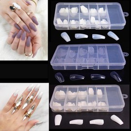 MoreChioce Glue-On Fingernails, Pack of 100 Nail Tips, Women's Artificial Nails, Transparent Half Cover False Nails, Natural Nail Art Tips with Box for DIY Nail Art Decoration
