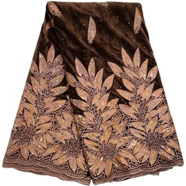 SJD LACE African Lace Fabric 5 Yards, Nigerian Lint Rhinestone Embroidery Lace Fabric with Sequins for Daily/Party/Wedding Sewing