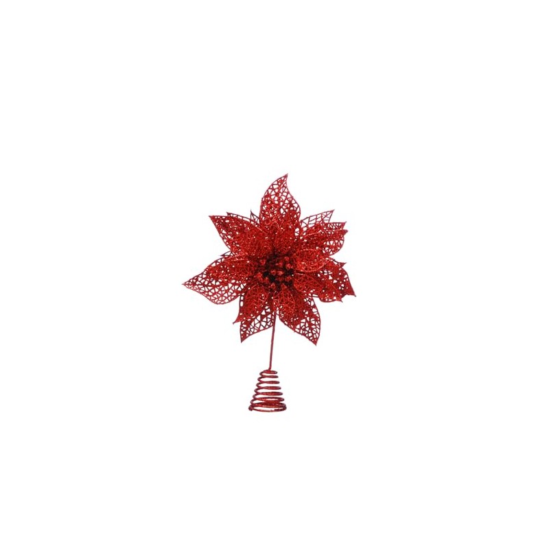 Festive Productions 28cm Red Glitter Poinsettia Christmas Tree Topper -