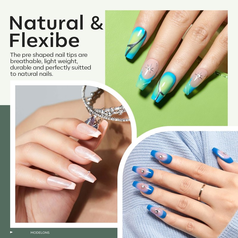 modelones Gel Nail Kit, Gel Nail Tips Medium Coffin Shape,