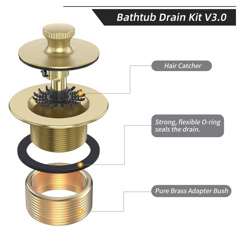 Brushed Gold Bathtub Drain Bath Tub Trim Set Conversion Kit