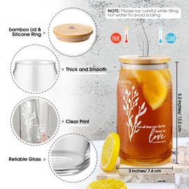 Fumete Christian Gift for Women First Day of Sunday School Teacher Flower Makeup Bag Bible Verse Glass Coffee Cup with Bamboo Lid Straw Mini Compact Mirror Religious Scripture Church(Bible-a,2 Sets)