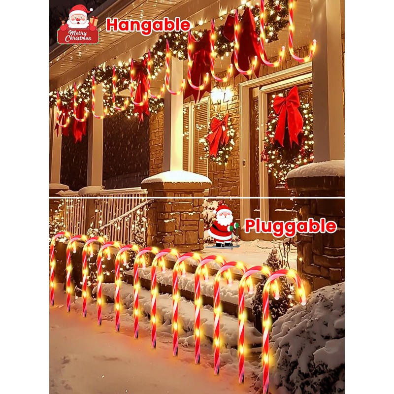 Upgraded 24 Pack Candy Cane Solar Lights Outdoor Waterproof, Rechargeable