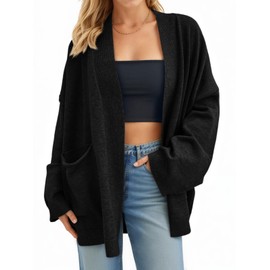Cicy Bell Womens Oversized Cardigans Long Sleeve Open Front Shawl Sweaters Knit Fall Outerwear with Pockets Black