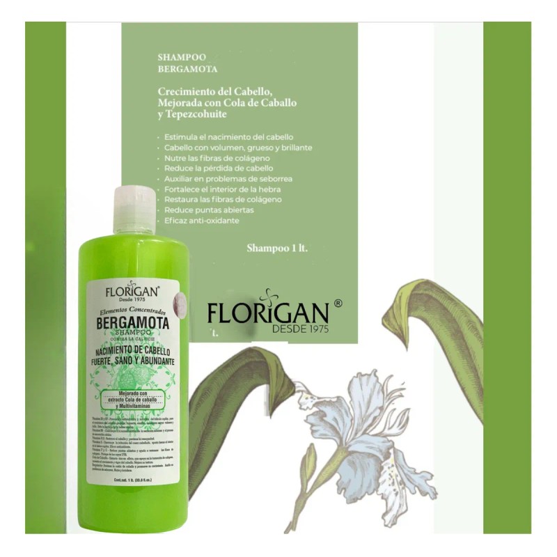 Shampoo Bergamota Crecimiento Del Cabello 1lt. Florigan